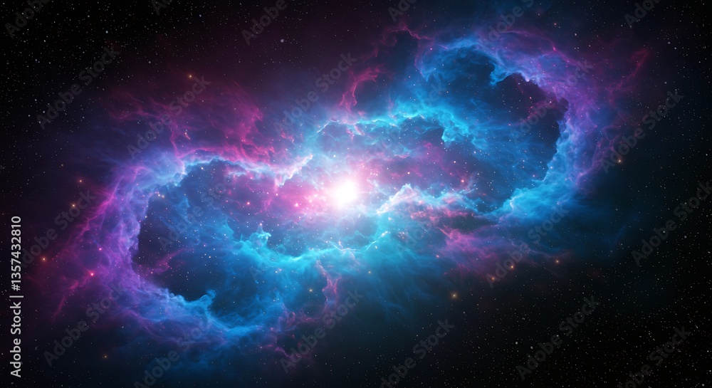 Spectacular Nebula Galaxy with Bright Star Burst and Colorful Clouds Spectacular Nebula Galaxy with Bright Star Burst and Colorful Clouds