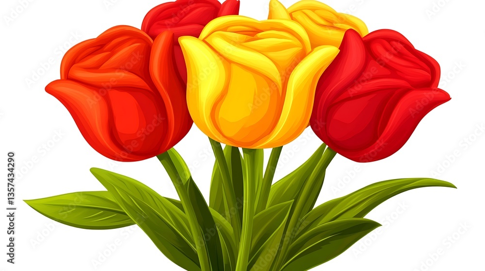 Obraz premium Colorful tulip bouquet, red and yellow flowers.