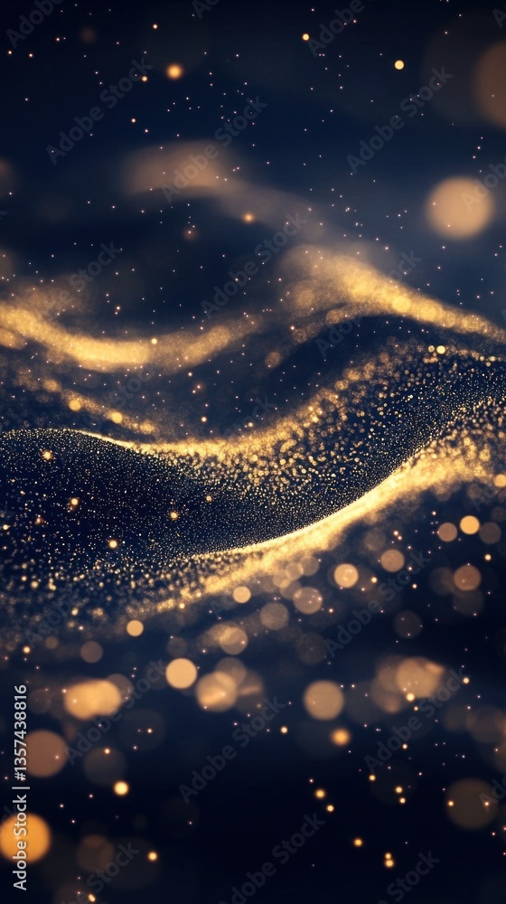 Elegant Glittering Gold Waves on a Dark Blue Backdrop Sparkling Dust Creates a Magical Ambience Serene and Hypnotic Elegant Glittering Gold Waves on a Dark Blue Backdrop Sparkling Dust Creates a Magical Ambience Serene and Hypnotic
