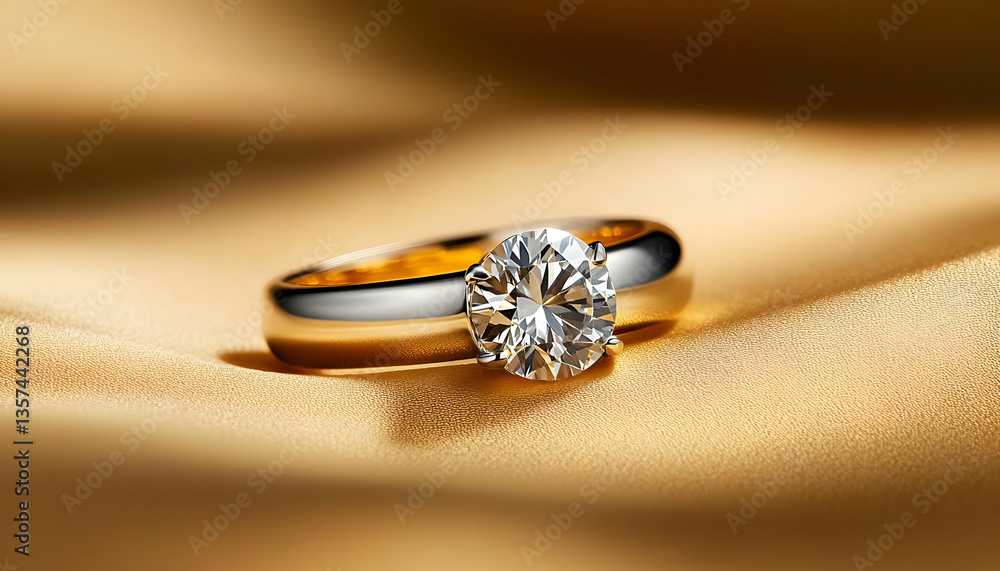 Elegant diamond ring resting on luxurious fabric, showcasing its brilliance and craftsmanship, perfect for engagement or celebration. Elegant diamond ring resting on luxurious fabric, showcasing its brilliance and craftsmanship, perfect for engagement or celebration.