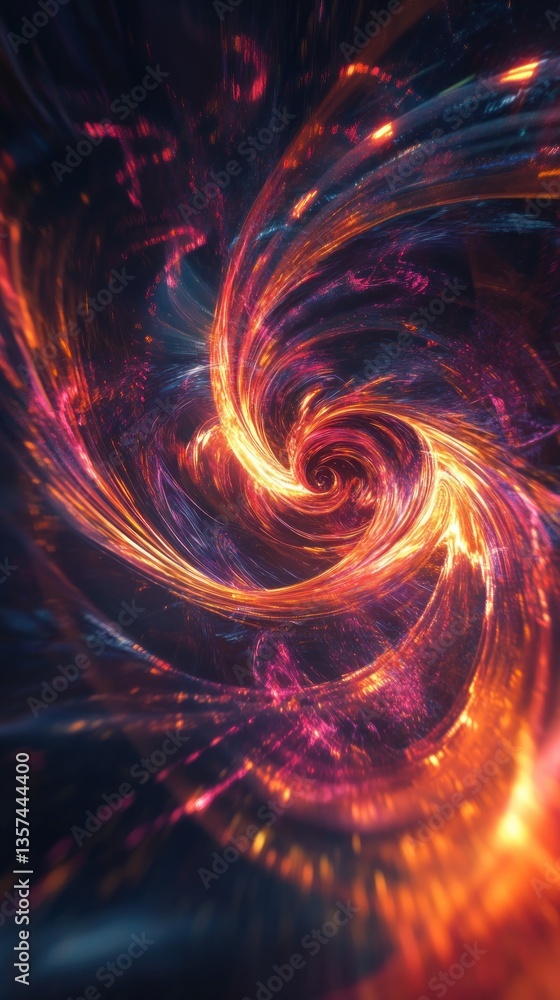 Radiant Cosmic Swirl of Fiery Light Trails Abstract Energetic Orange and Purple Spiral in Dark Space Radiant Cosmic Swirl of Fiery Light Trails Abstract Energetic Orange and Purple Spiral in Dark Space