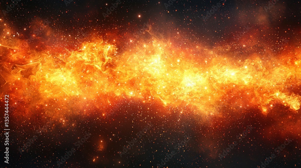 Naklejka premium Fiery nebula cosmic background, space, fiery, design