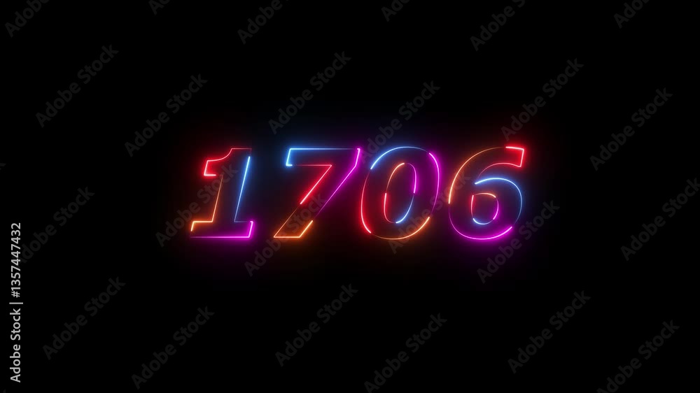 neon sign 1706 ,Four neon color Glowing neon number text background 4k video animation . 1706 title metal text on black alpha channel background neon sign 1706 ,Four neon color Glowing neon number text background 4k video animation . 1706 title metal text on black alpha channel background