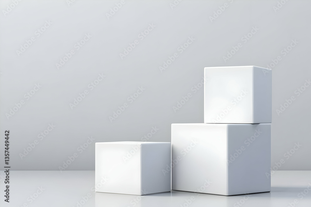 Minimalist design featuring three white cubes on a neutral background, perfect for modern and stylish presentations. Minimalist design featuring three white cubes on a neutral background, perfect for modern and stylish presentations.