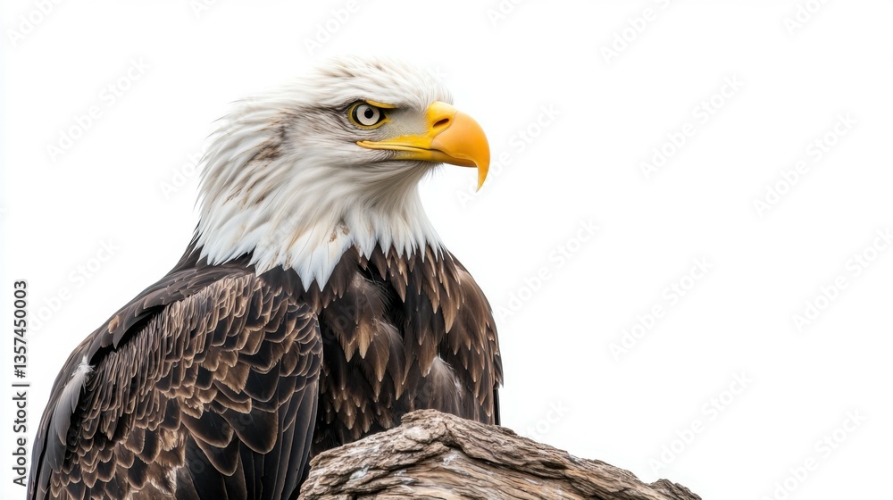 Obraz premium american bald eagle - Haliaeetus leucocephalus - is a bird of prey found in North America, mottled feather colors, isolated cutout on white background