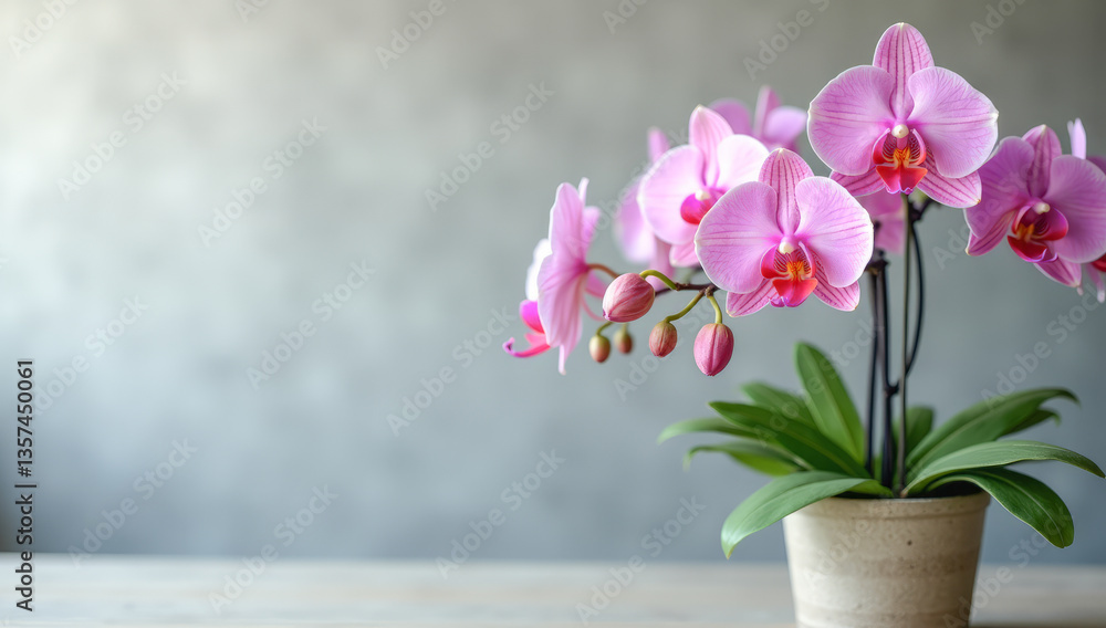 custom made wallpaper toronto digitalA blooming orchid in a pot against a gray concrete wall