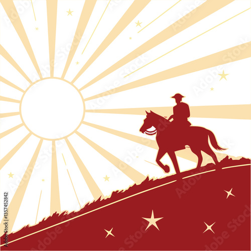 Cowboy on Horse with Sun and Stars