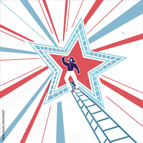 Climbing Ladder to Star of Success Illustration