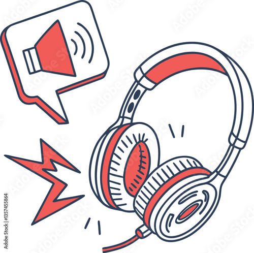 Audio Alert Icon with Headphones and Sound Effect