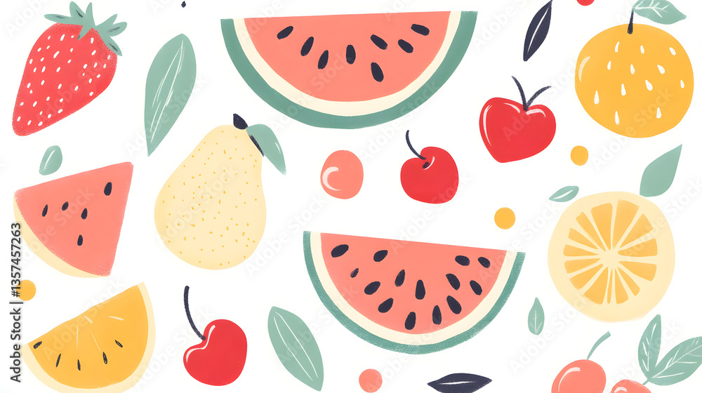 Summer Fruit Medley: A vibrant and refreshing collection of various fruits, perfect for evoking the essence of summer with a clean and simple design. Summer Fruit Medley: A vibrant and refreshing collection of various fruits, perfect for evoking the essence of summer with a clean and simple design.