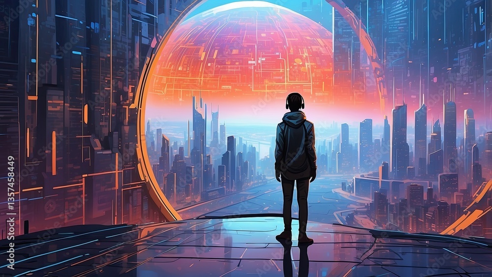 Obraz premium A digitally illustrated image features a vast