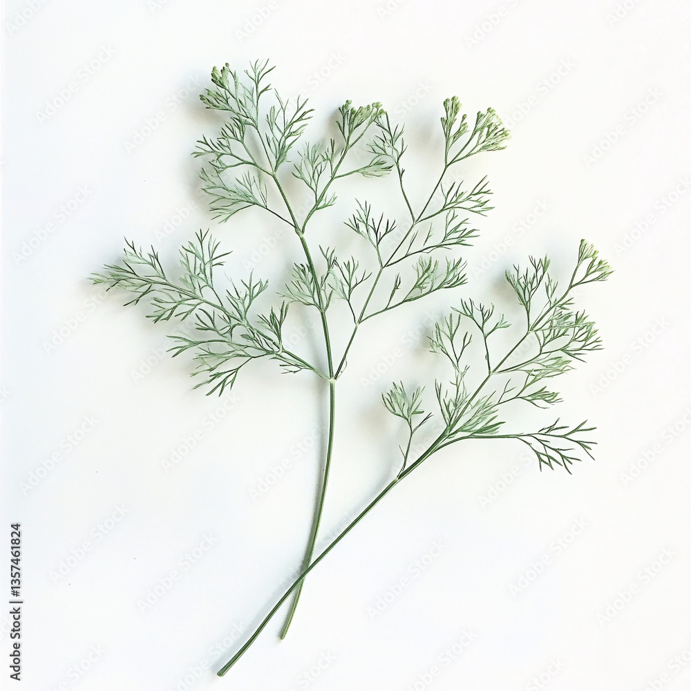 Fototapeta premium Delicate Green Chervil Herb against a Crisp White Backdrop
