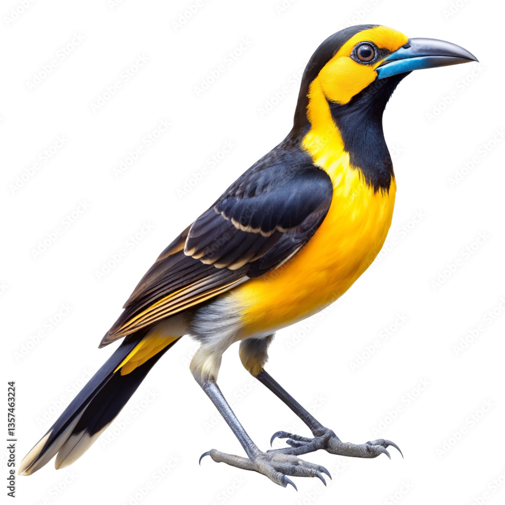 Fototapeta premium Spectacular Portrait of a Montezuma Oropendola Bird on Black Background