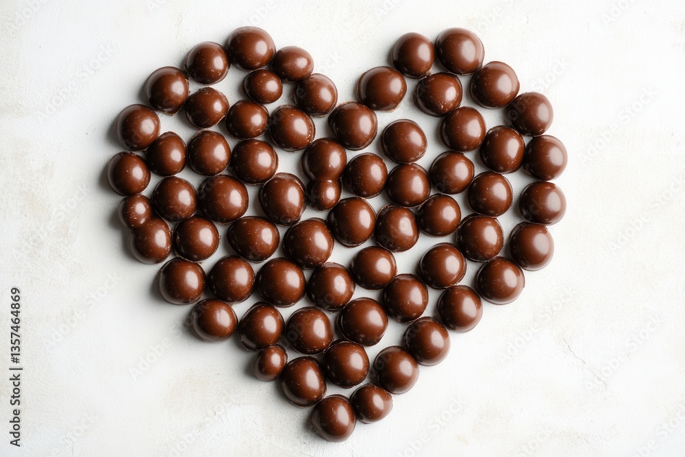 Heart Shape Arrangement of Chocolate Candy on White Background Heart Shape Arrangement of Chocolate Candy on White Background