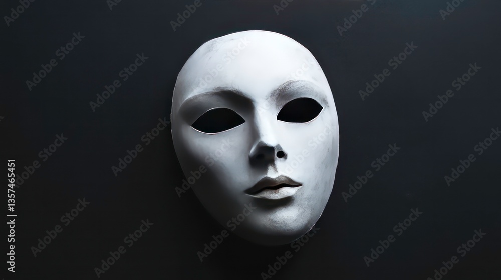 A minimalist mask made of simple materials like paper or fabric, worn to conceal one's identity while performing in a modern experimental play, theatrical masks, performance art A minimalist mask made of simple materials like paper or fabric, worn to conceal one's identity while performing in a modern experimental play, theatrical masks, performance art