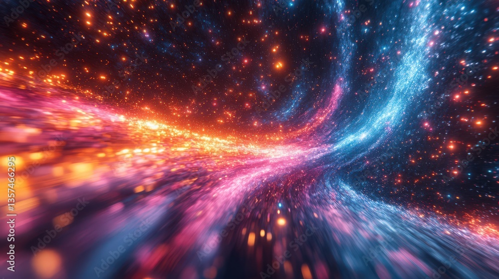 Obraz premium Cosmic Stream: A vibrant journey through glowing stars and nebulous trails