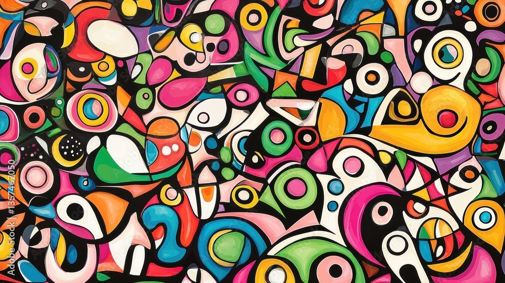 Vibrant abstract pattern, colorful shapes, busy design, creative background Vibrant abstract pattern, colorful shapes, busy design, creative background