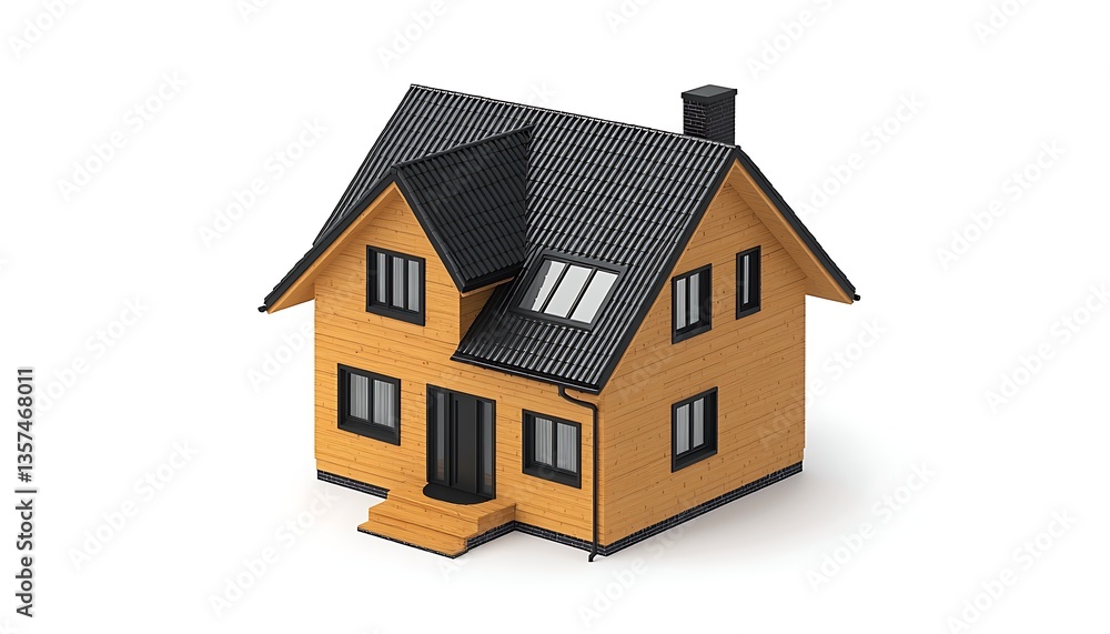 Wooden House with Isometric View. Wooden House with Isometric View.