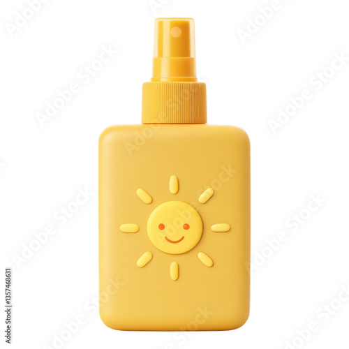 cheerful 3D summer sunscreen bottle with smiling sun design perfect for beach days and outdoor fun