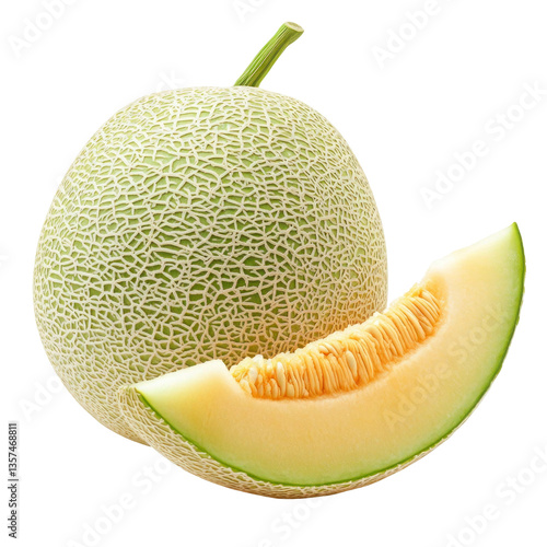 fresh honeydew water melon and slice isolated on transparent 