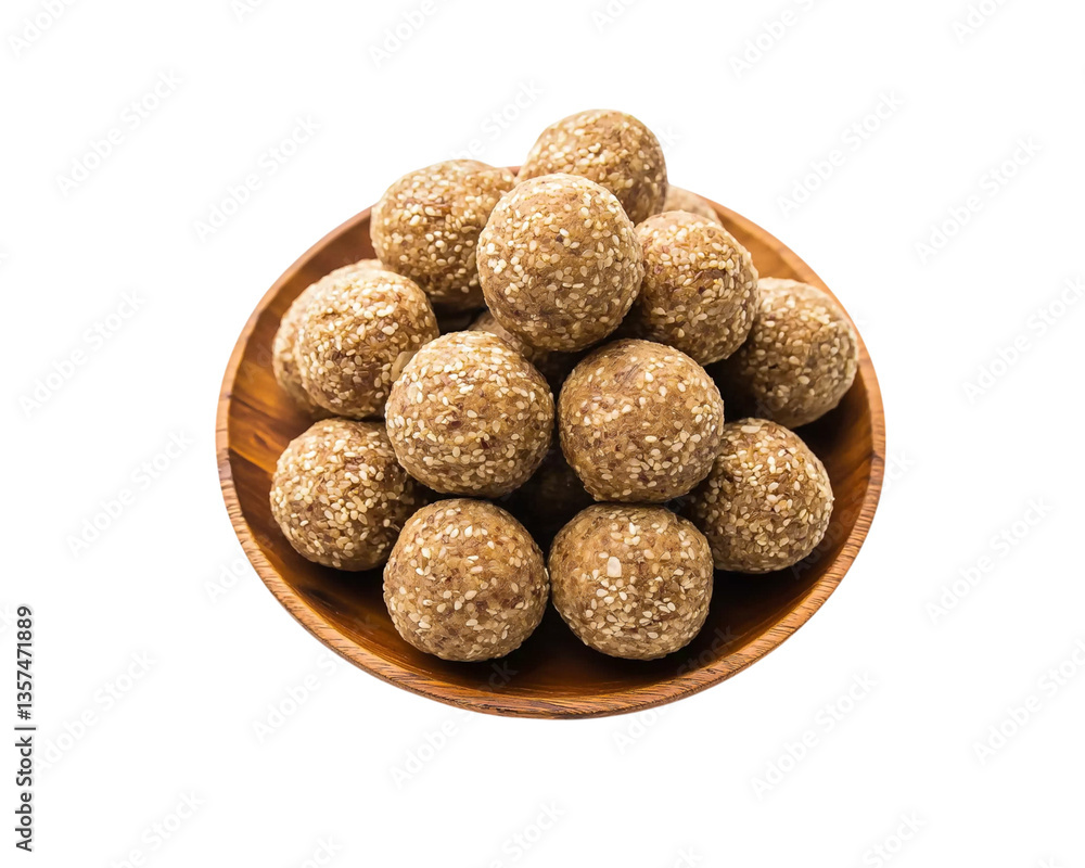 A pile of flax seed laddus on a wooden plate, Sweets laddu on Png Format and Transparent Background A pile of flax seed laddus on a wooden plate, Sweets laddu on Png Format and Transparent Background