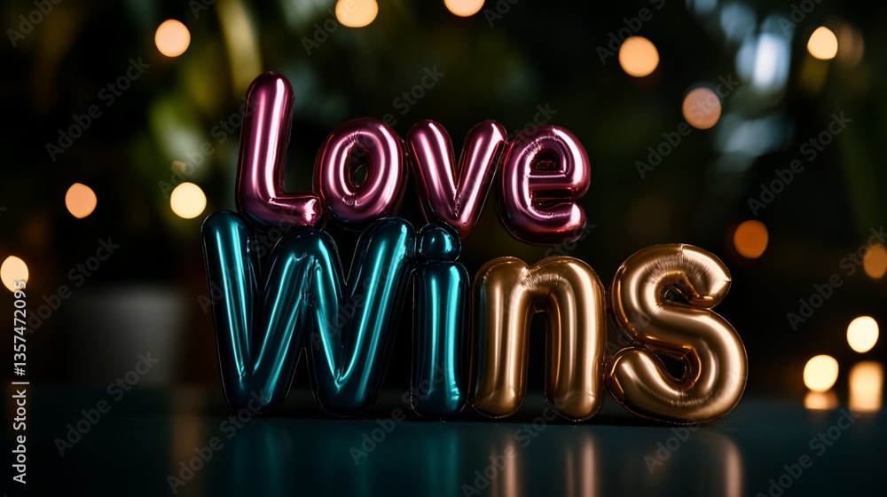 Love Wins Metallic Balloons with Festive Lights. Love Wins Metallic Balloons with Festive Lights.