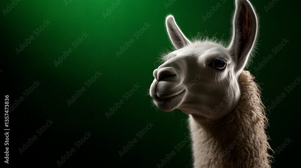 Fototapeta premium Majestic Llama Portrait Andean Charm on Green.