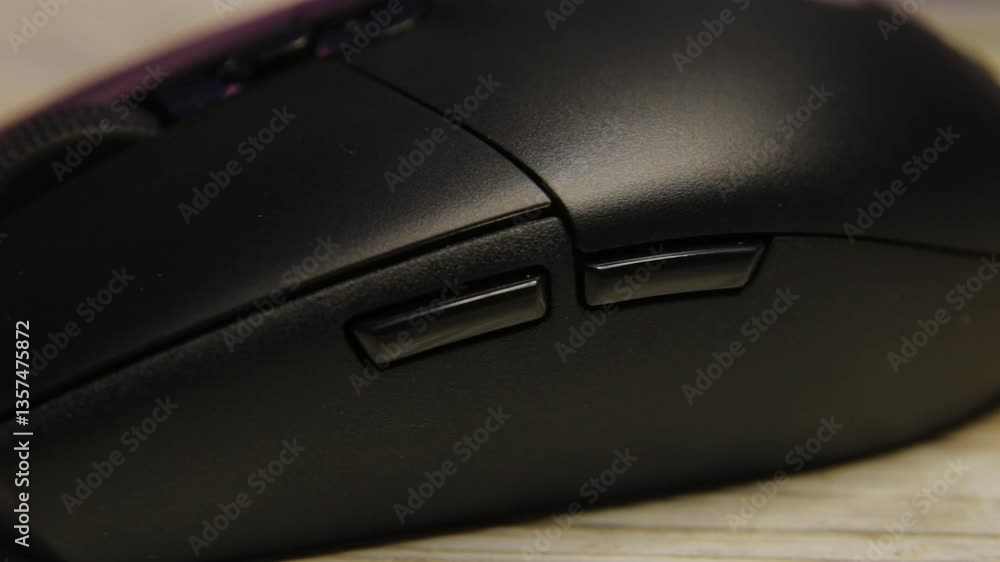 Office wireless mouse close-up, camera movement Office wireless mouse close-up, camera movement