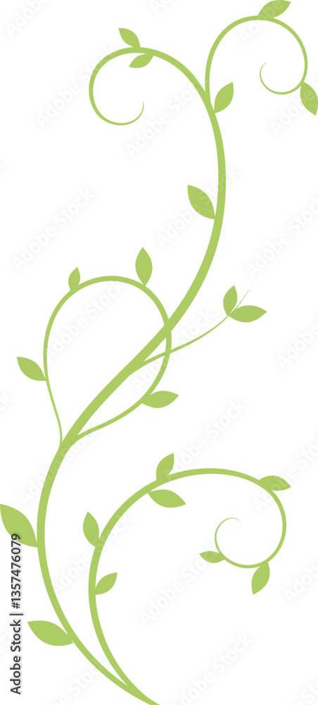 Green vine plant design with swirling tendrils and leaves in a minimal style for decorative vector art Green vine plant design with swirling tendrils and leaves in a minimal style for decorative vector art