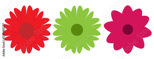Flower icons set , 3 different color daisy flower isolated on white background. Flat lay, top view. Floral pattern, object . Daisy flower vector, Flowers in modern simple.  Vector illustrator. eps10 9