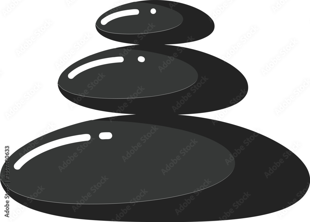 Smooth black stacked pebbles in a tranquil arrangement showcasing minimalistic design in vector art Smooth black stacked pebbles in a tranquil arrangement showcasing minimalistic design in vector art