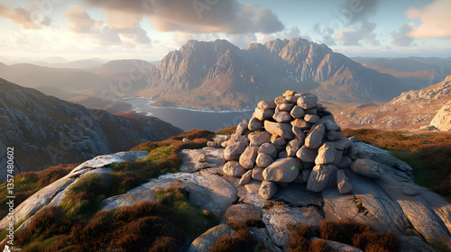 Summit cairn at golden hour