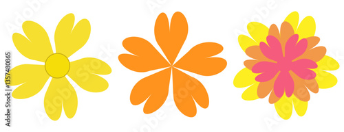 Flower icons set , 3 different color daisy flower isolated on white background. Flat lay, top view. Floral pattern, object . Daisy flower vector, Flowers in modern simple.  Vector illustrator. eps10 9