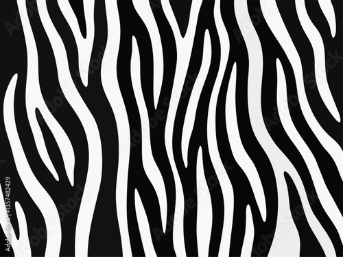 Vector zebra background. Cartoon fashion pattern with black and white stripe for
women clothing, fabric, textile, paper, packaging, 
women's handbag, t-shirt, notepad, notebook.