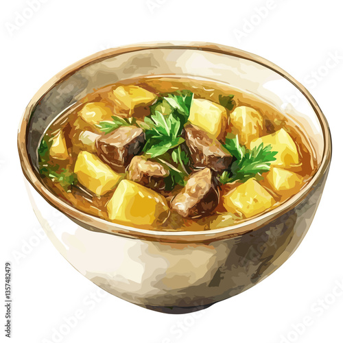 Watercolor Green Chile Stew with Pork and Potatoes