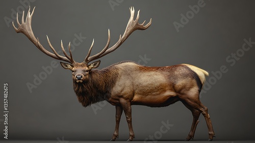 Large elk, brown deer, antlered mammal, wildlife animal