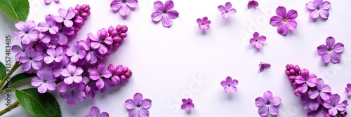 Collection of small purple lilac flowers isolated, floral design elements, top view, flat lay,  design,  purple