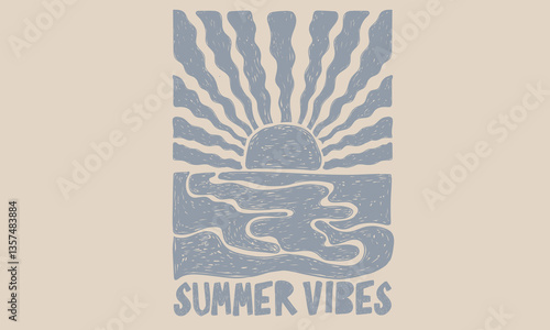 Summer vibes artwork. Sunshine Surf club artwork. Enjoy beach life. Surf club design.