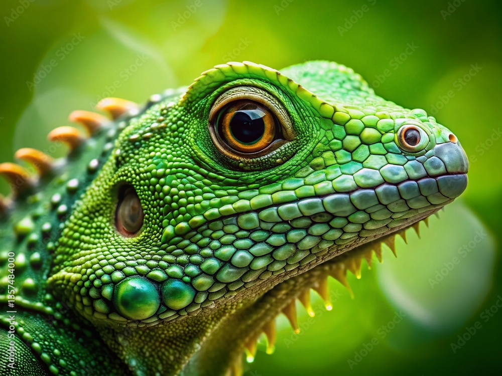 Macro Photography: Emerald Green Lizard Close-Up, Detailed Reptile Texture Macro Photography: Emerald Green Lizard Close-Up, Detailed Reptile Texture