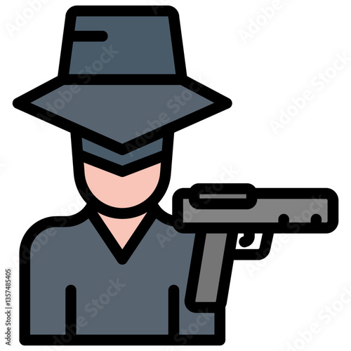 Colorful Flat Outlined Criminal Offender Icon