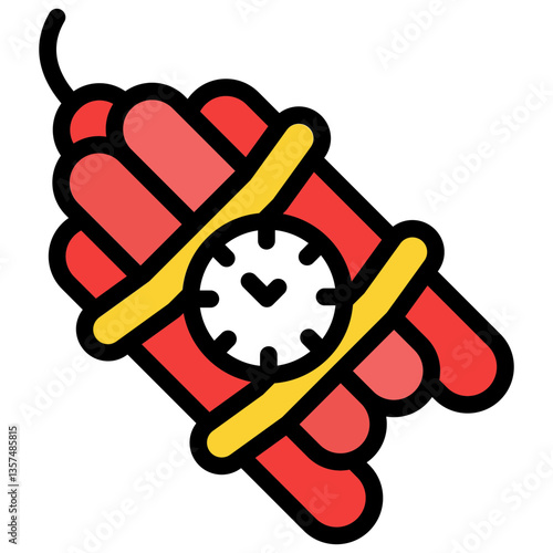 Colorful Flat Outlined Dynamite Explosive Icon