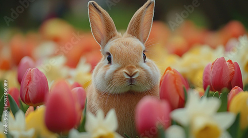 A Cute Bunny Peeking Out Of...