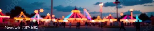 Colorful fairground at dusk with lights and rides in motion, creating a mesmerizing blurred background,  outdoors,  leisure