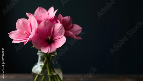 Wallpaper Mural Close-up of pink flowers in vase against dark background,  decor,  vibrant Torontodigital.ca