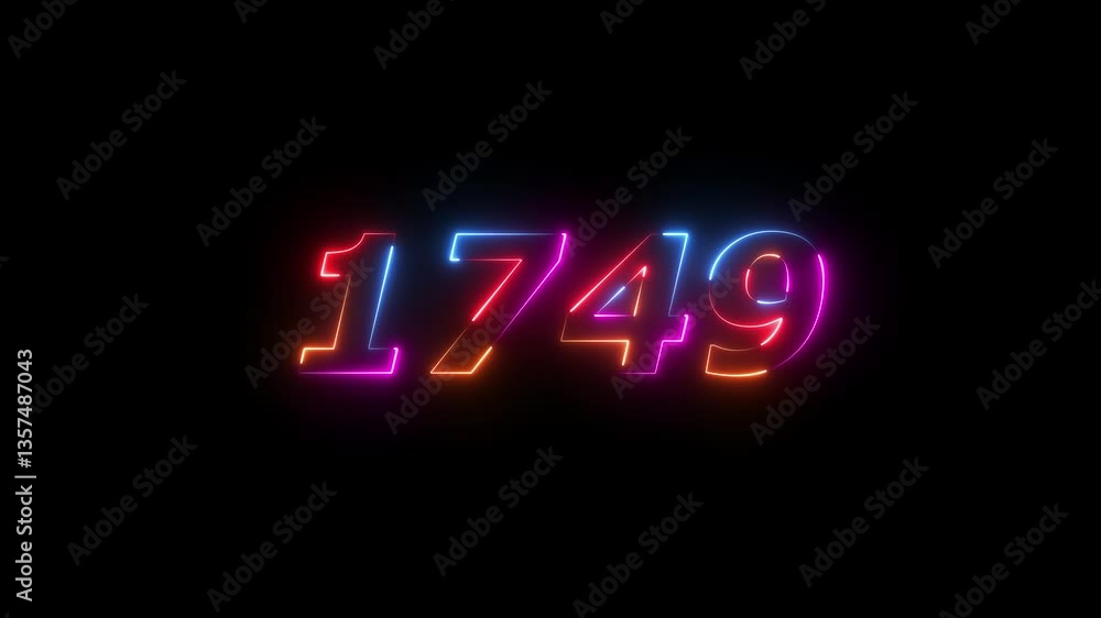 neon sign 1749 ,Four neon color Glowing neon number text background 4k video animation . 1749 title metal text on black alpha channel background neon sign 1749 ,Four neon color Glowing neon number text background 4k video animation . 1749 title metal text on black alpha channel background