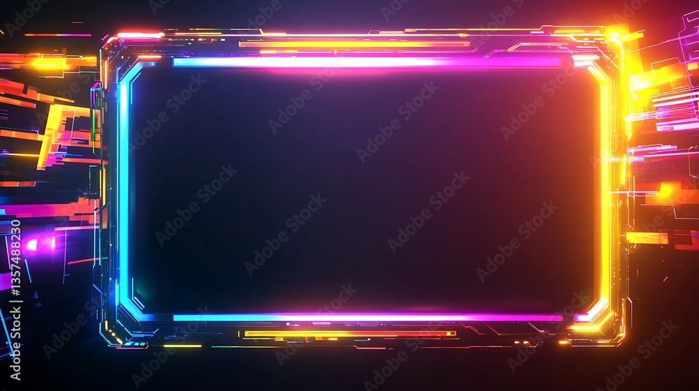 Abstract Neon Frame with Vivid Colors and Dynamic Light Effects for Creative Backgrounds
