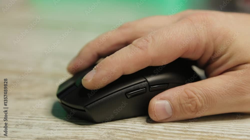 Office wireless mouse close-up, camera movement Office wireless mouse close-up, camera movement