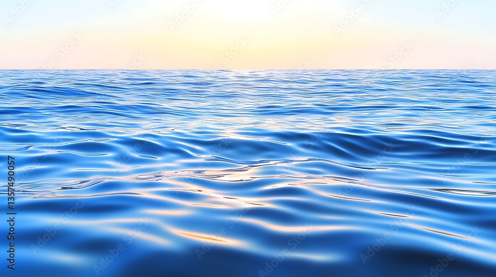 Tranquil Seascape with Gentle Waves Under Sunlight in Blue Ocean Horizon at Dawn Tranquil Seascape with Gentle Waves Under Sunlight in Blue Ocean Horizon at Dawn