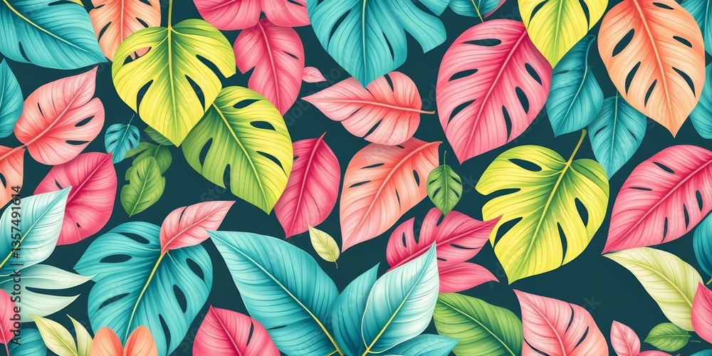 Fototapeta premium Pastel tropical leaf seamless pattern Vector illustration ideal for fashion, interiors, packaging, palm, paper