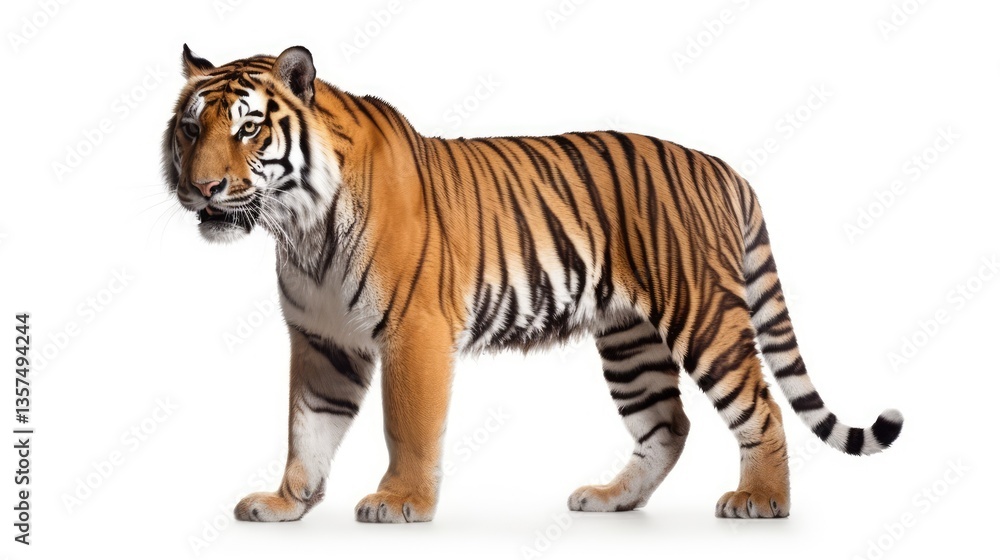 Obraz premium A Majestic Tiger Walking Isolated on White Background